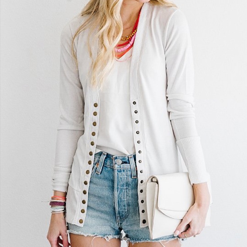 Alabaster Snap-Button Cardigan